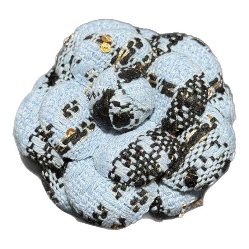 高档山茶花胸针女小香风布艺粗花呢胸花超定型加别针复古春夏配饰