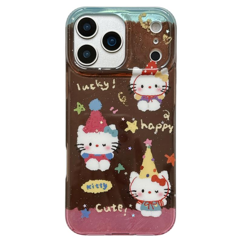 jze 可爱派对帽HelloKitty带链条适用苹果17ProMax手机壳iphone15新款16pro秋冬13女款15pro双层14防摔保护套