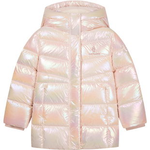 暇步士童装女童羽绒服中长款2025冬季新款大童炫彩亮面儿童厚外套