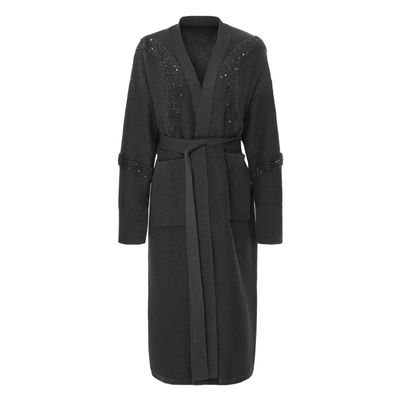 IDPAN羊毛肌理感针织开衫冬新款时尚通勤气质百搭长款毛衫外套女