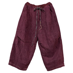 沉香布衣草堂 衣牧了然粗亚麻双层休闲微大裆长裤 不参与会员a