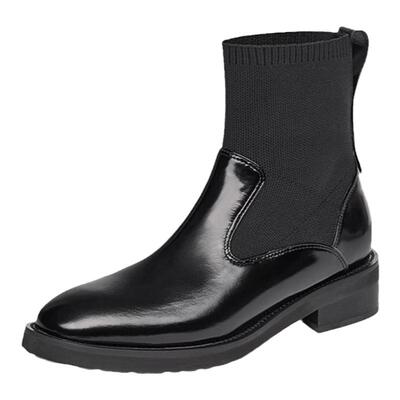 接吻猫秋冬牛皮时尚水钻舒适袜靴