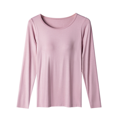 春秋莫代尔薄款长袖带胸垫睡衣