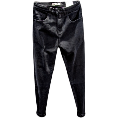 经典黑补丁破洞设计修身又显瘦