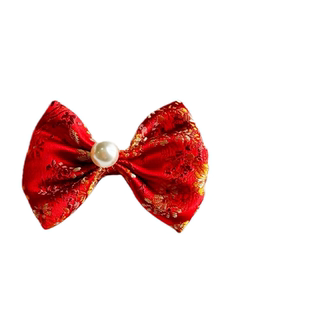 新年喜庆红色蝴蝶结小发夹女宝宝可爱发卡对夹婴儿童唐装头饰配饰