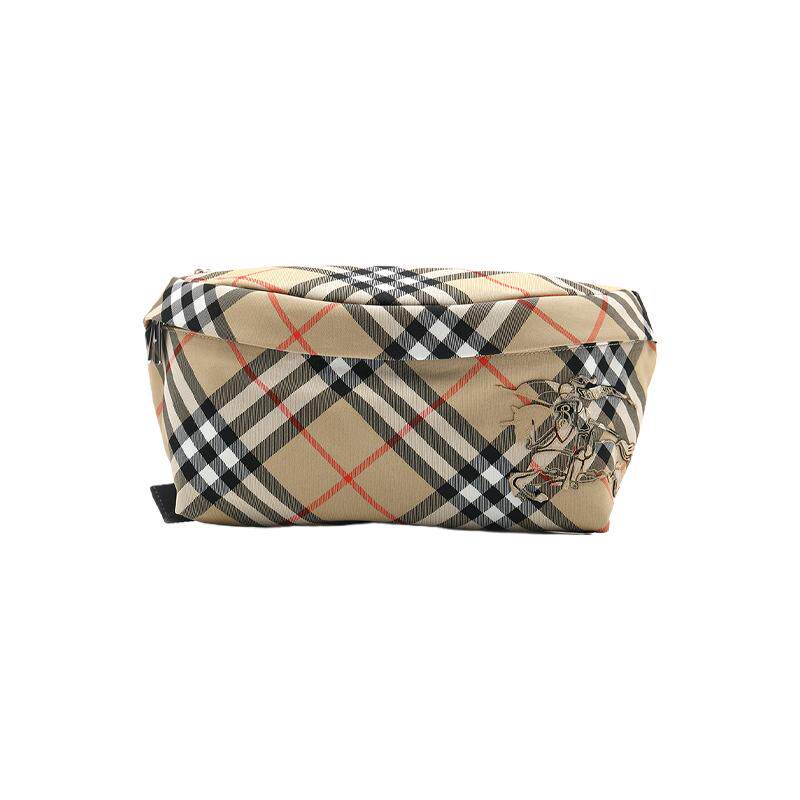 【自营】BURBERRY/博柏利战马徽标男士经典格纹拉链闭合腰包胸包