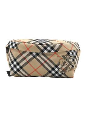 【自营】BURBERRY/博柏利战马徽标男士经典格纹拉链闭合腰包胸包