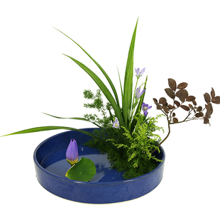 小原流盛花水盘大号 日本进口插花花器陶瓷器皿禅意日式花盆花盘