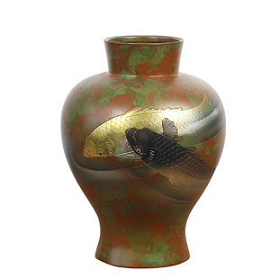 日本回流铜器 紫斑铜瓶花器 禅意花瓶摆件复古装饰日式插花花道