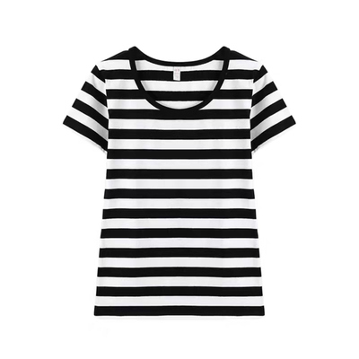 短袖简约条纹t恤黑白条纹t恤女