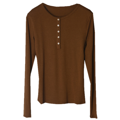 莫代尔羊毛混纺打底衫女2025秋冬内搭可外穿圆领正肩长袖T恤上衣