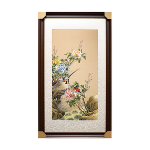 78*138顾氏手工精品富贵牡丹锦鸡图 前程似锦宋代美学家居玄关画