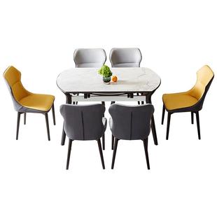 全友家居现代简约轻奢可伸缩方圆两用饭桌转盘岩板餐桌可变圆桌