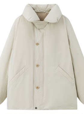 华吉言【雪花】鹅绒落肩宽松泡泡领中长款外套羽绒服