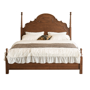 法式床复古实木1米8双人主卧大床小户型家用美式高箱储物中古风床