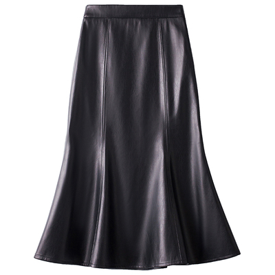 真皮皮裙女中长款a字包臀鱼尾裙