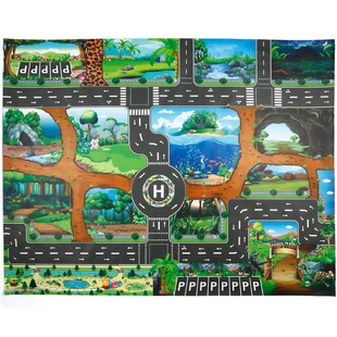 恐龙世界地图场景儿童玩具汽车红绿灯公路停车场爬游戏地垫过家家