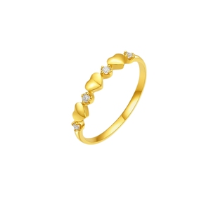 周六福黄金戒指女款镶钻5g足金钻石女戒爱心甜美闭口戒指新年礼物