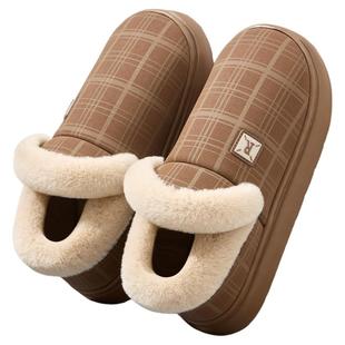 男士防水棉拖鞋秋冬2025年新款家居防滑保暖全包跟抗菌皮拖鞋女款