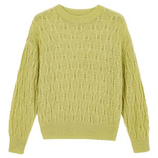 念奴娇牛油果绿轻薄半透镂空毛针织衫女2025秋新品早秋超好看单穿