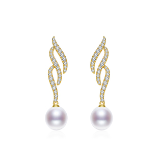 京润珍珠如羽银S925淡水珍珠耳钉9-10mm水滴形白色时尚礼物D