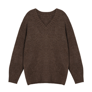 MULVAN【现货7折】午茶小调 粉色高级感v领毛衣女秋冬慵懒针织衫