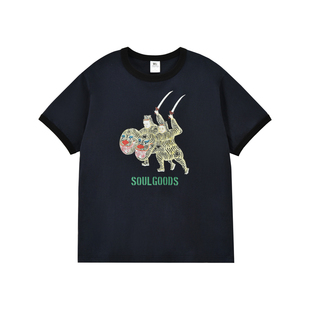 SOULGOODS 藤甲兵印花 T-Shirt拼色宽松休闲圆领短袖T恤25FW