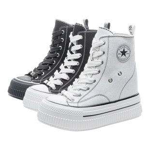 13cm隐形内增高女鞋2026新款坡跟厚底帆布鞋小个子超高跟百搭板鞋