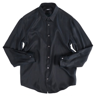 MUSLUN 春夏全真丝香云纱 深墨绿色重缎桑蚕丝长袖衬衣男