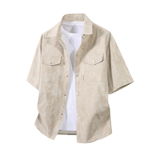 NASA STUSY美式复古2026新款夏装男款衬衣男士痞帅高级感短袖衬衫