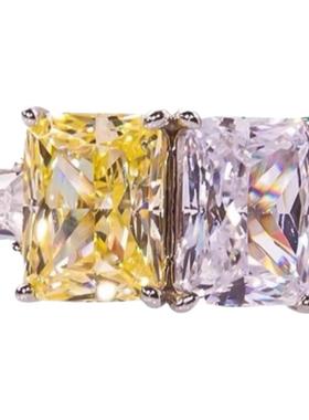 D色莫桑石黄白钻戒精致高级感