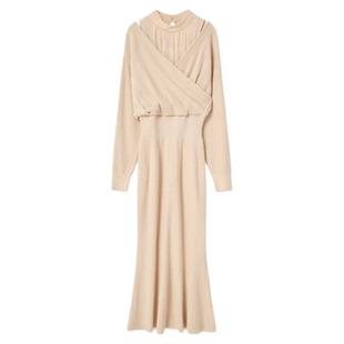 SNIDEL2026春夏新品甜美雪纺拼接露肩交叉针织连衣裙SWNO261316