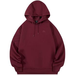 安踏连帽卫衣男款冬季新款酒红色套头衫宽松大码休闲上衣冬装内搭