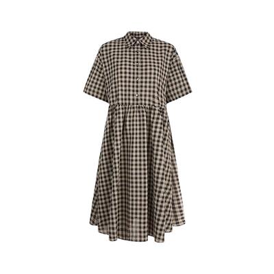 sdeer学院风棋盘格短袖连衣裙