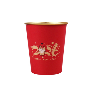 2026马年红色喜庆一次性杯子纸杯小号高级感防漏春节纸杯加厚家用