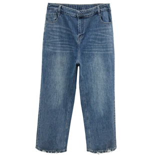 2026春季新款大码女裤宽松显瘦弹力直筒裤胖mm百搭牛仔裤 长裤子