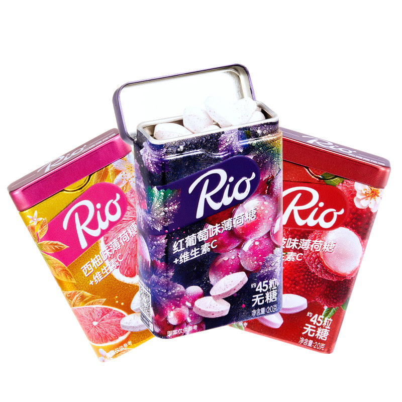 Rio瑞欧无糖接吻薄荷糖 清新口气木糖醇维生素C清口水果便携零食