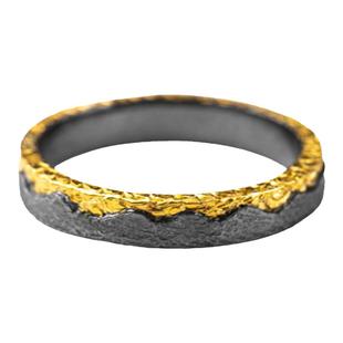 日不落戒指创意复古个性潮流男戒纯银错黄金女戒小众原创设计定制