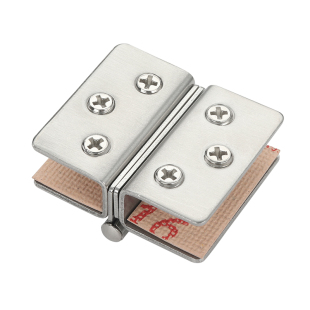 不锈钢玻璃合页免打孔无框鞋橱酒柜展示宠物门90度铰链固定双边夹