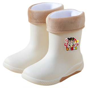 儿童雨鞋冬季男童外穿防滑踩水毛绒保暖中大童女童卡通雨靴防水鞋
