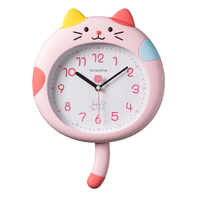 猫咪摇尾】静音免打孔挂钟