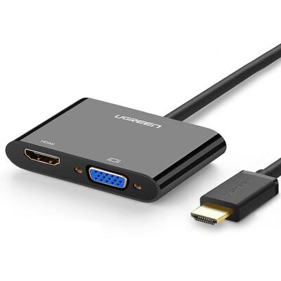 绿联hdmi转hdmi/vga转换器转接头笔记本电脑连接电视投影仪视频线台式机接显示器机顶盒vga2合1带音频转接器