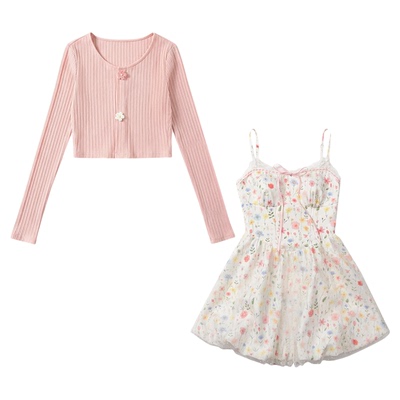 甜美花卉吊带连衣裙女花苞短裙