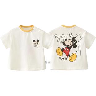 迪士尼儿童短袖t恤宝宝夏装薄款透气男女童衣服白色上衣米奇童装