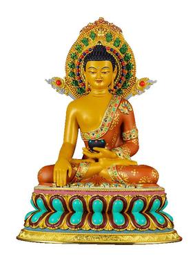 藏式7寸彩绘释迦铜雕像铜器摆件