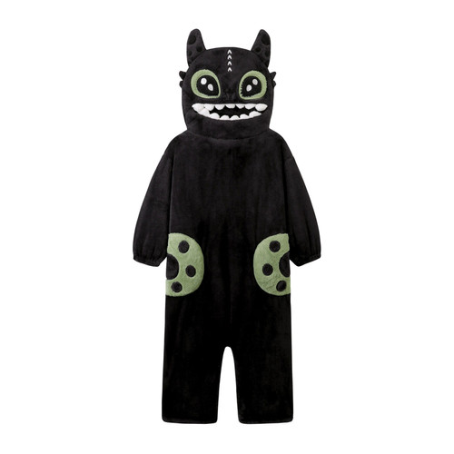 无牙仔连体睡衣女秋冬季珊瑚绒搞怪可爱卡通男女大码可外穿家居服