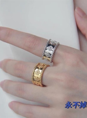 万花筒戒指女永不掉色轻奢时尚幸运花朵镶钻经典开口钛钢指环