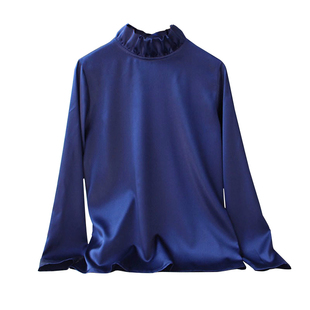 别菲真丝法式荷叶边立领长袖打底衫桑蚕丝衬衫上衣西装内搭高领衫