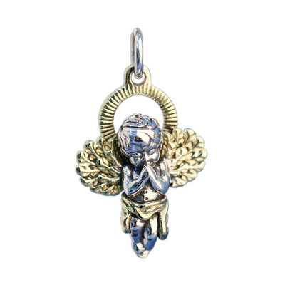 金色丘比特小天使吊坠S925纯银