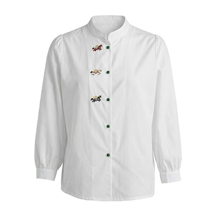 马天奴2026春季新款白色小立领单排扣刺绣衬衫上衣衬衣气质百搭女